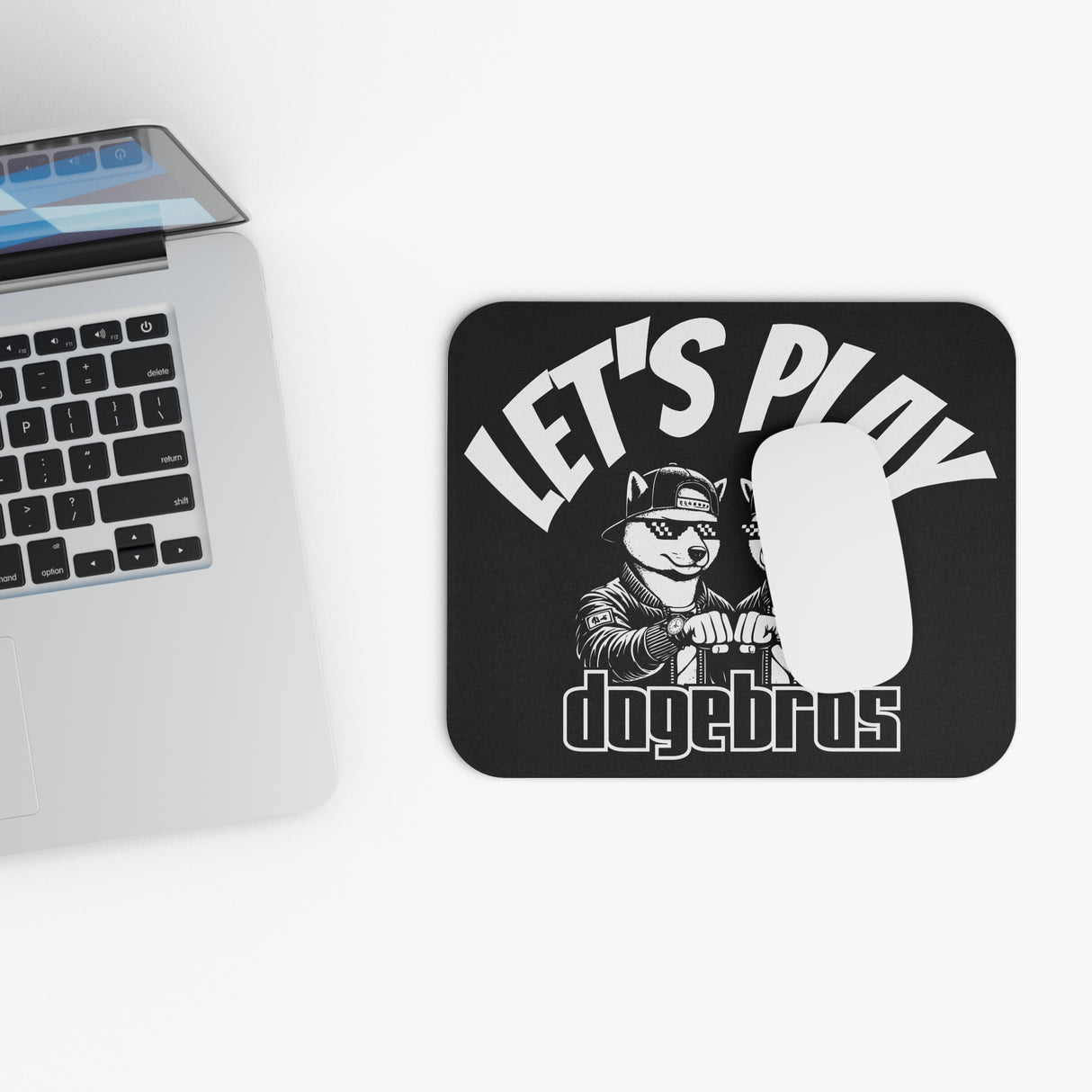 DOGEBROS "LET'S PLAY" Mouse Pad | Funny Office Decor, Gift for Tech Lovers, Gaming Accessories, Home Office Essentials - BLACK