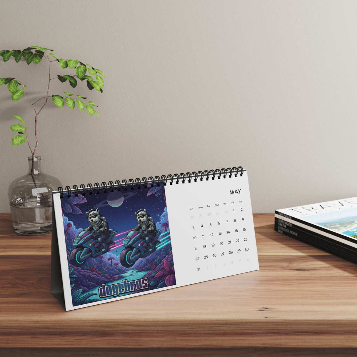 2026 DOGEBROS Desktop Calendar — Spiral-Bound Grid Monthly Planner