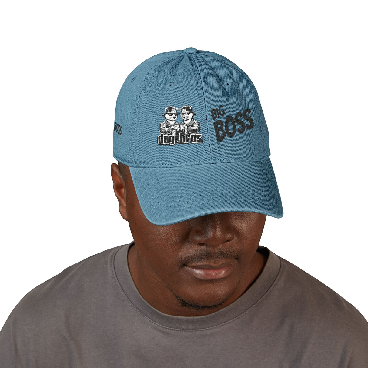 DOGEBROS "BIG BOSS" Embroidered Denim Hat for Bosses | Stylish Casual Cap | Gift for Dads, Graduates, or Best Friends | Trendy Soft Blue Cap