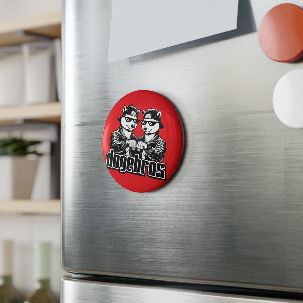 DOGEBROS Button Magnet | Fun Refrigerator Decor, Collectible Gift, Unique Office Accessory, Cool Doge Merchandise, Perfect for Dog Lovers