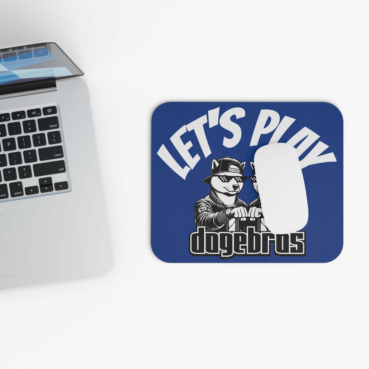 DOGEBROS "LET'S PLAY" Mouse Pad | Funny Office Decor, Gift for Tech Lovers, Gaming Accessories, Home Office Essentials - BLUE