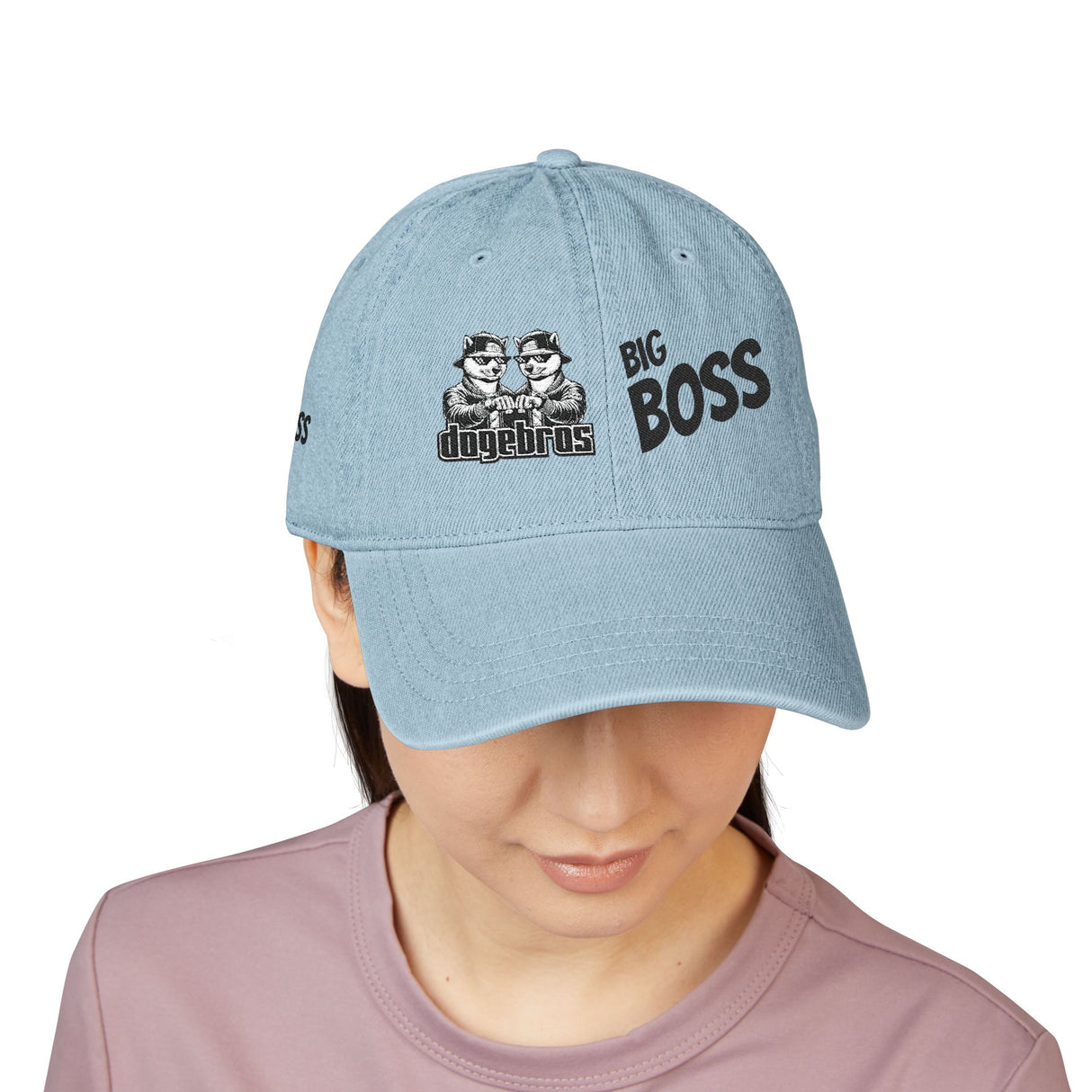 DOGEBROS "BIG BOSS" Embroidered Denim Hat for Bosses | Stylish Casual Cap | Gift for Dads, Graduates, or Best Friends | Trendy Soft Blue Cap