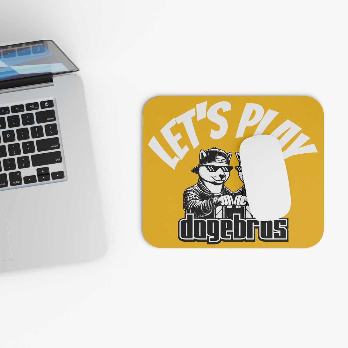 DOGEBROS "LET'S PLAY" Mouse Pad | Funny Office Decor, Gift for Tech Lovers, Gaming Accessories, Home Office Essentials - YELLOW