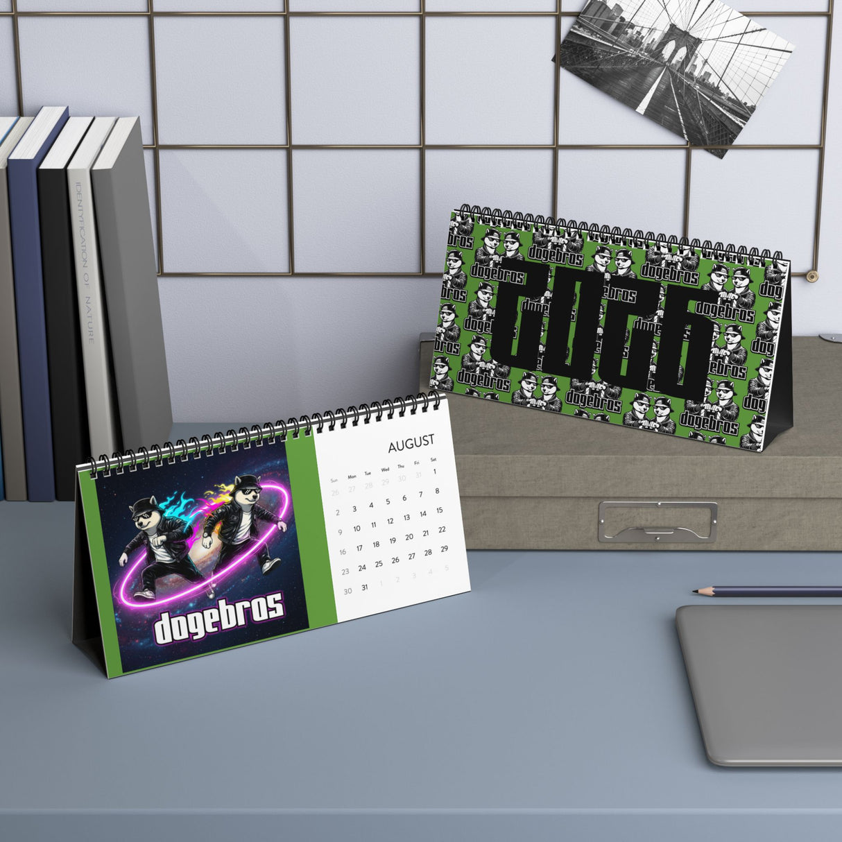 2026 DOGEBROS Desktop Calendar — Spiral-Bound Grid Monthly Planner