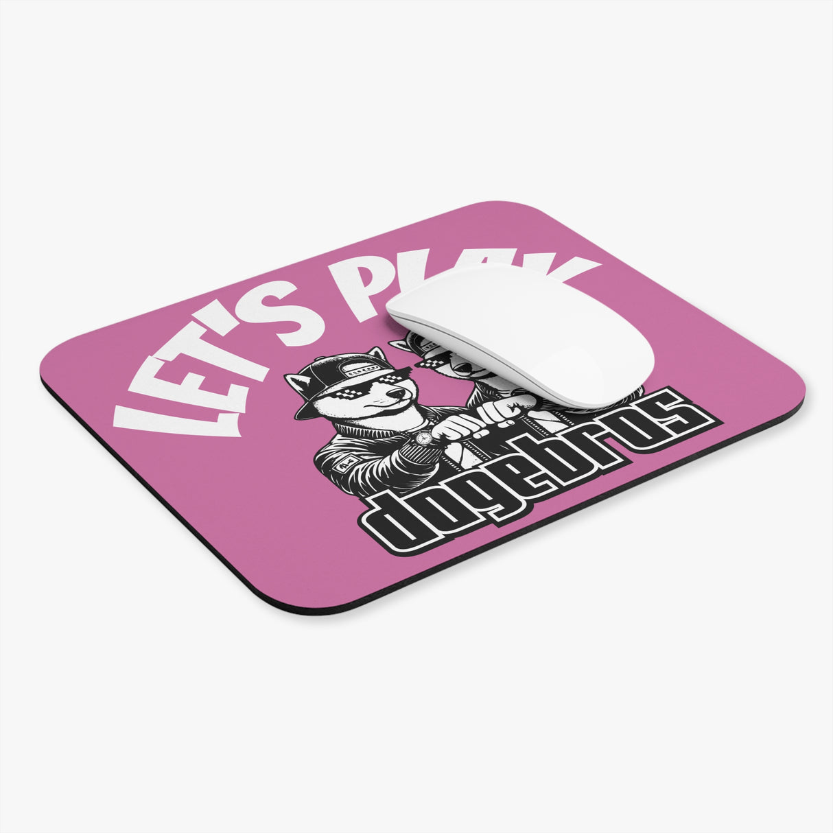 DOGEBROS "LET'S PLAY" Mouse Pad | Funny Office Decor, Gift for Tech Lovers, Gaming Accessories, Home Office Essentials - LIGHT PINK