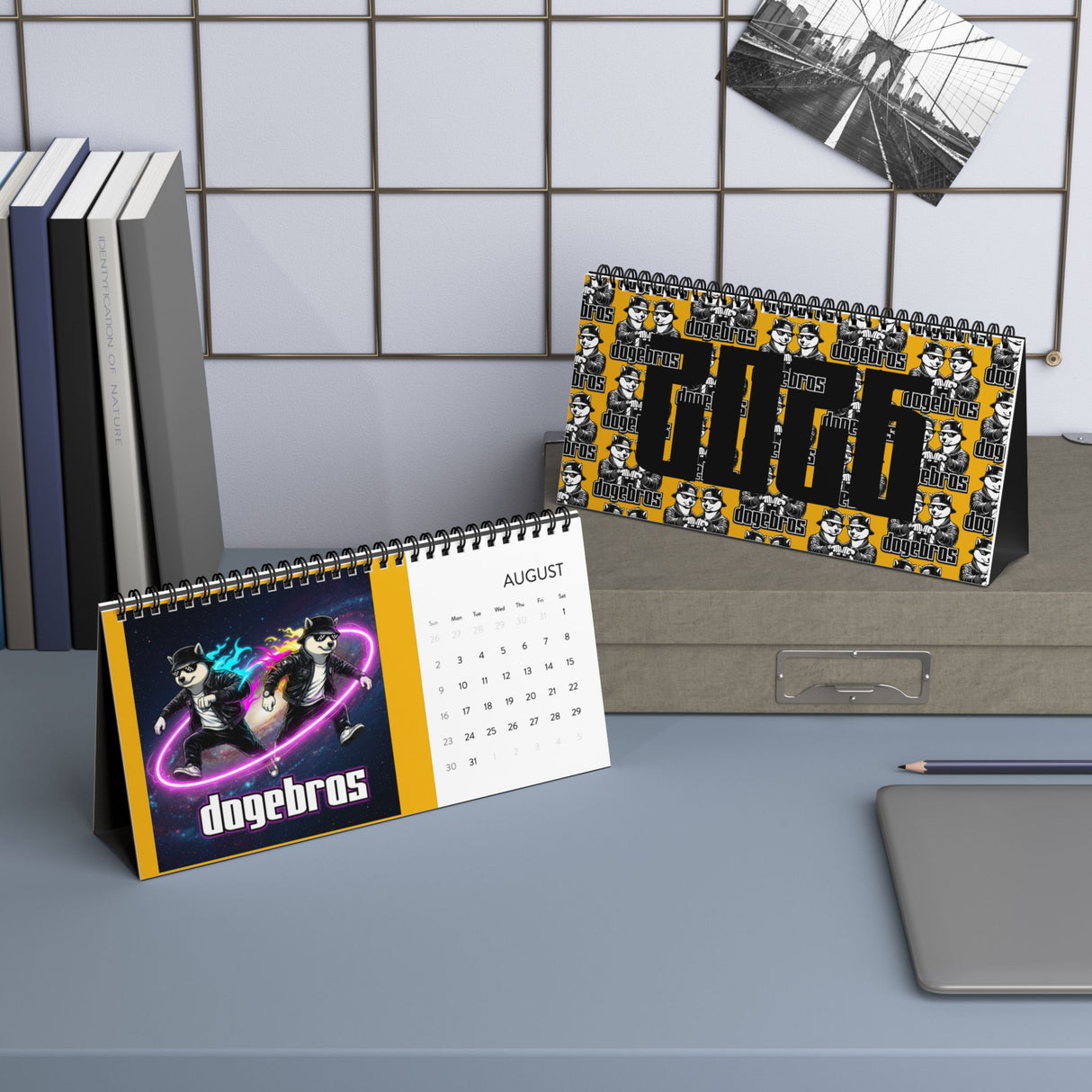 2026 DOGEBROS Desktop Calendar — Spiral-Bound Grid Monthly Planner