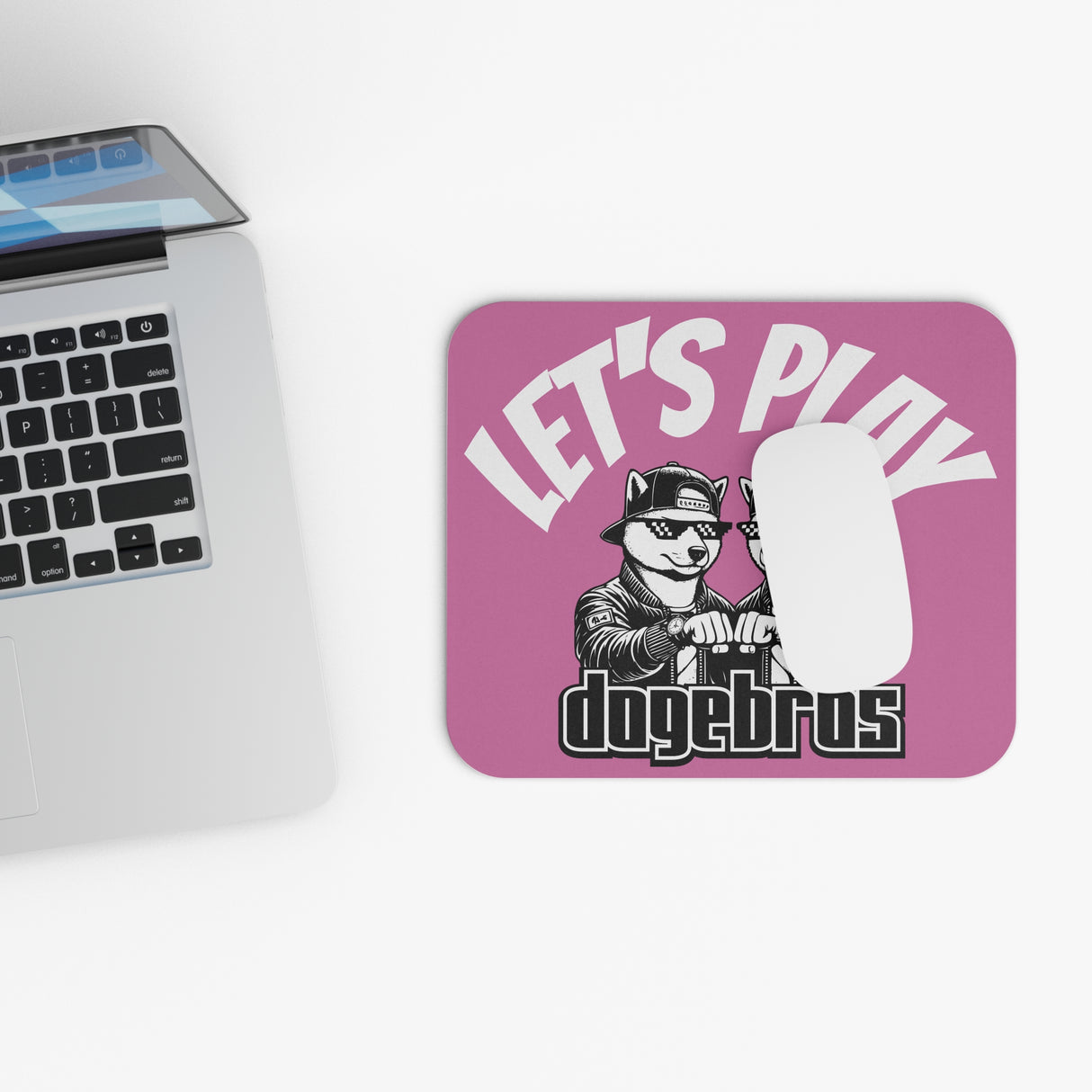 DOGEBROS "LET'S PLAY" Mouse Pad | Funny Office Decor, Gift for Tech Lovers, Gaming Accessories, Home Office Essentials - LIGHT PINK