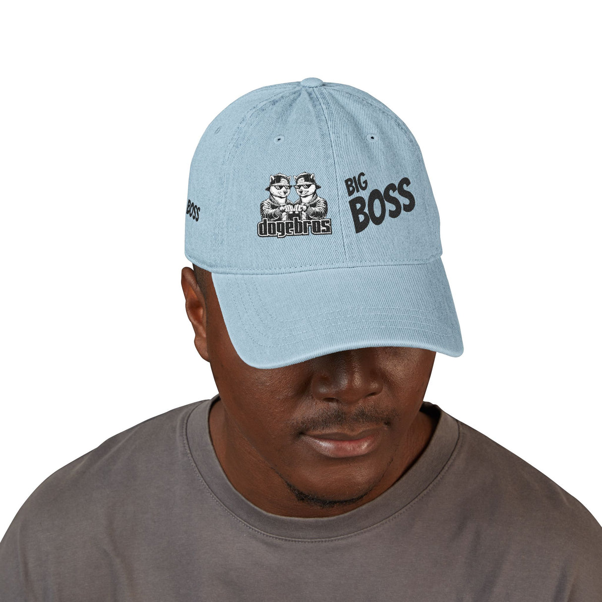 DOGEBROS "BIG BOSS" Embroidered Denim Hat for Bosses | Stylish Casual Cap | Gift for Dads, Graduates, or Best Friends | Trendy Soft Blue Cap