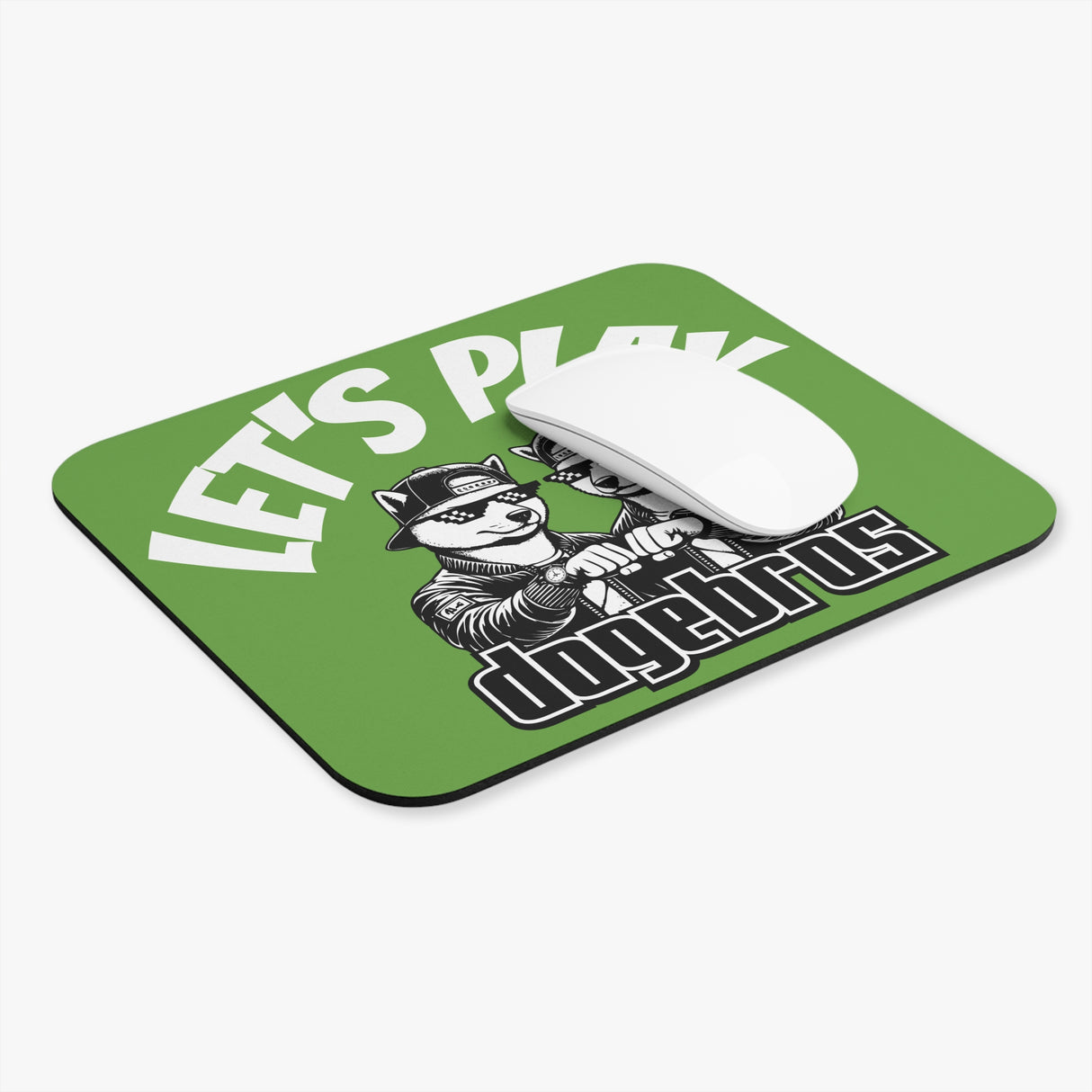 DOGEBROS "LET'S PLAY" Mouse Pad | Funny Office Decor, Gift for Tech Lovers, Gaming Accessories, Home Office Essentials - GREEN