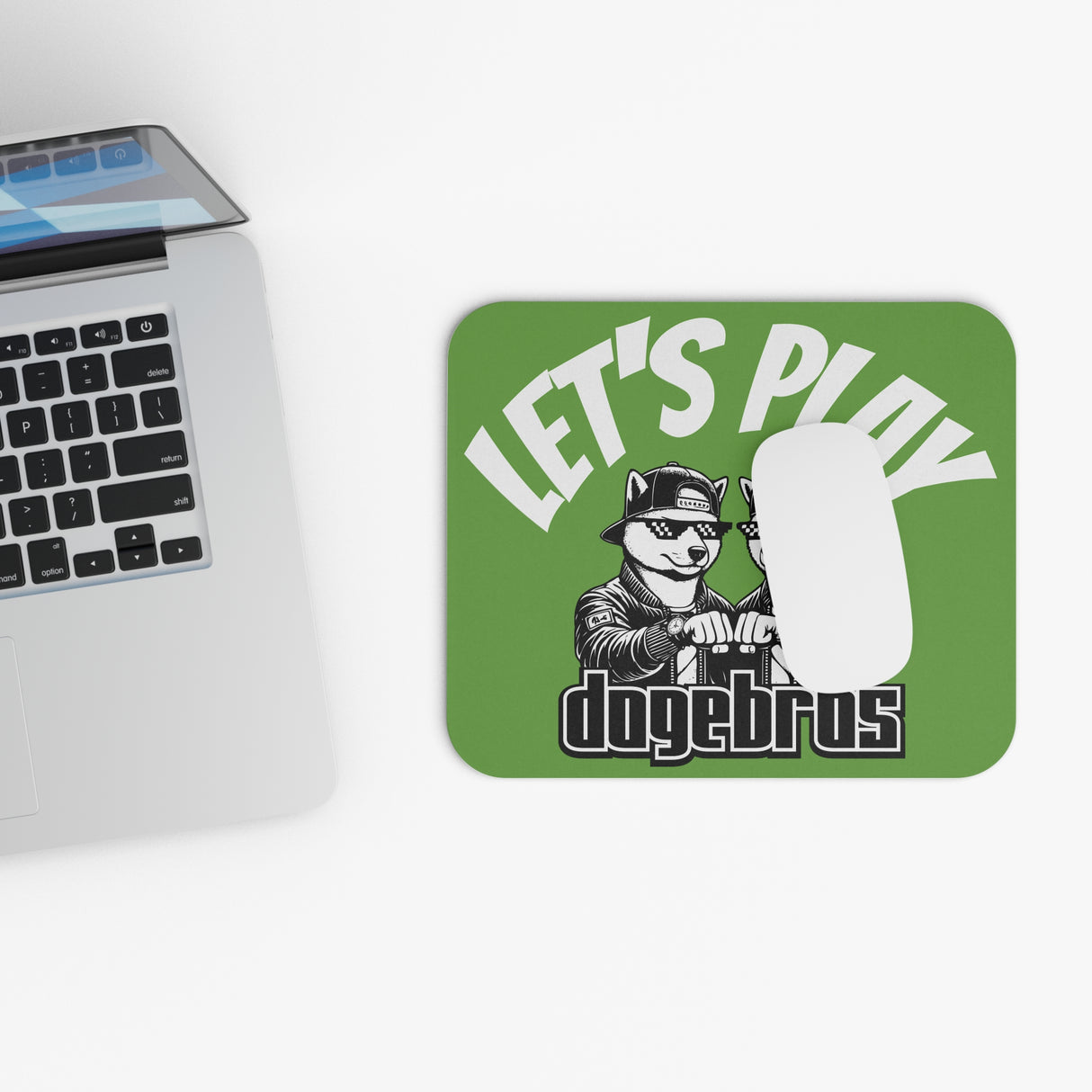 DOGEBROS "LET'S PLAY" Mouse Pad | Funny Office Decor, Gift for Tech Lovers, Gaming Accessories, Home Office Essentials - GREEN