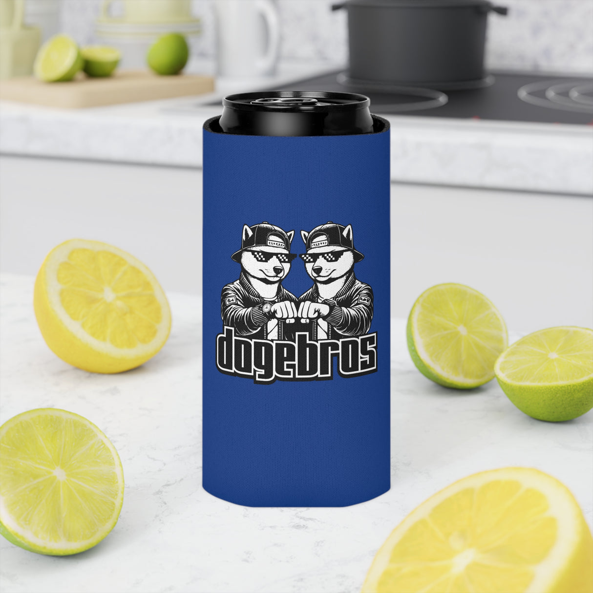 DOGEBROS Funny Can Cooler, Dog-Themed Party Favors, Perfect for BBQs, Tailgates, Gifts for Dog Lovers, Unique Drink Holder - DARK BLUE