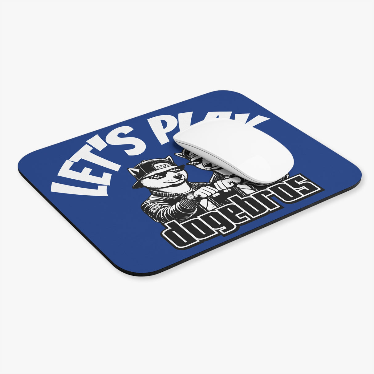 DOGEBROS "LET'S PLAY" Mouse Pad | Funny Office Decor, Gift for Tech Lovers, Gaming Accessories, Home Office Essentials - BLUE