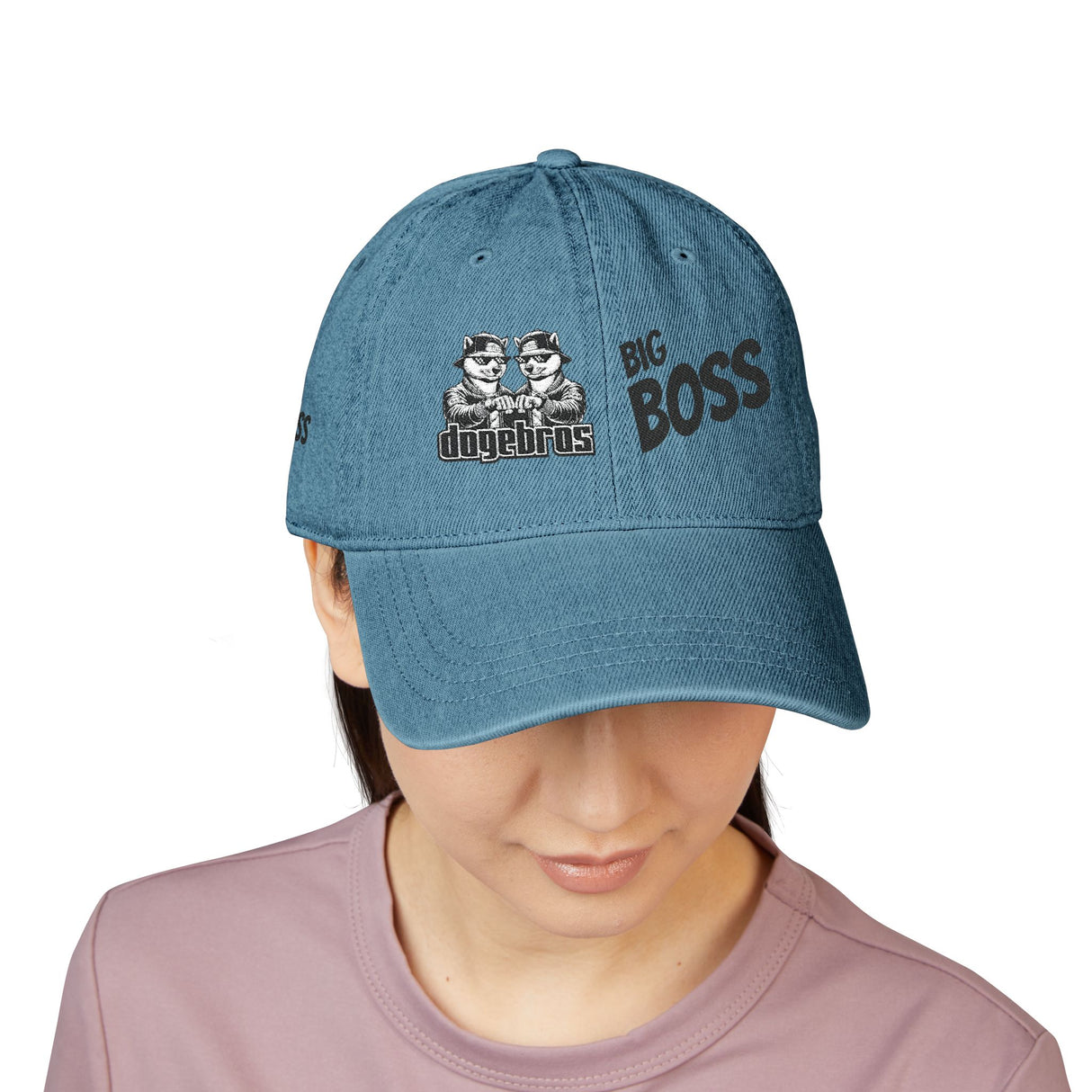 DOGEBROS "BIG BOSS" Embroidered Denim Hat for Bosses | Stylish Casual Cap | Gift for Dads, Graduates, or Best Friends | Trendy Soft Blue Cap
