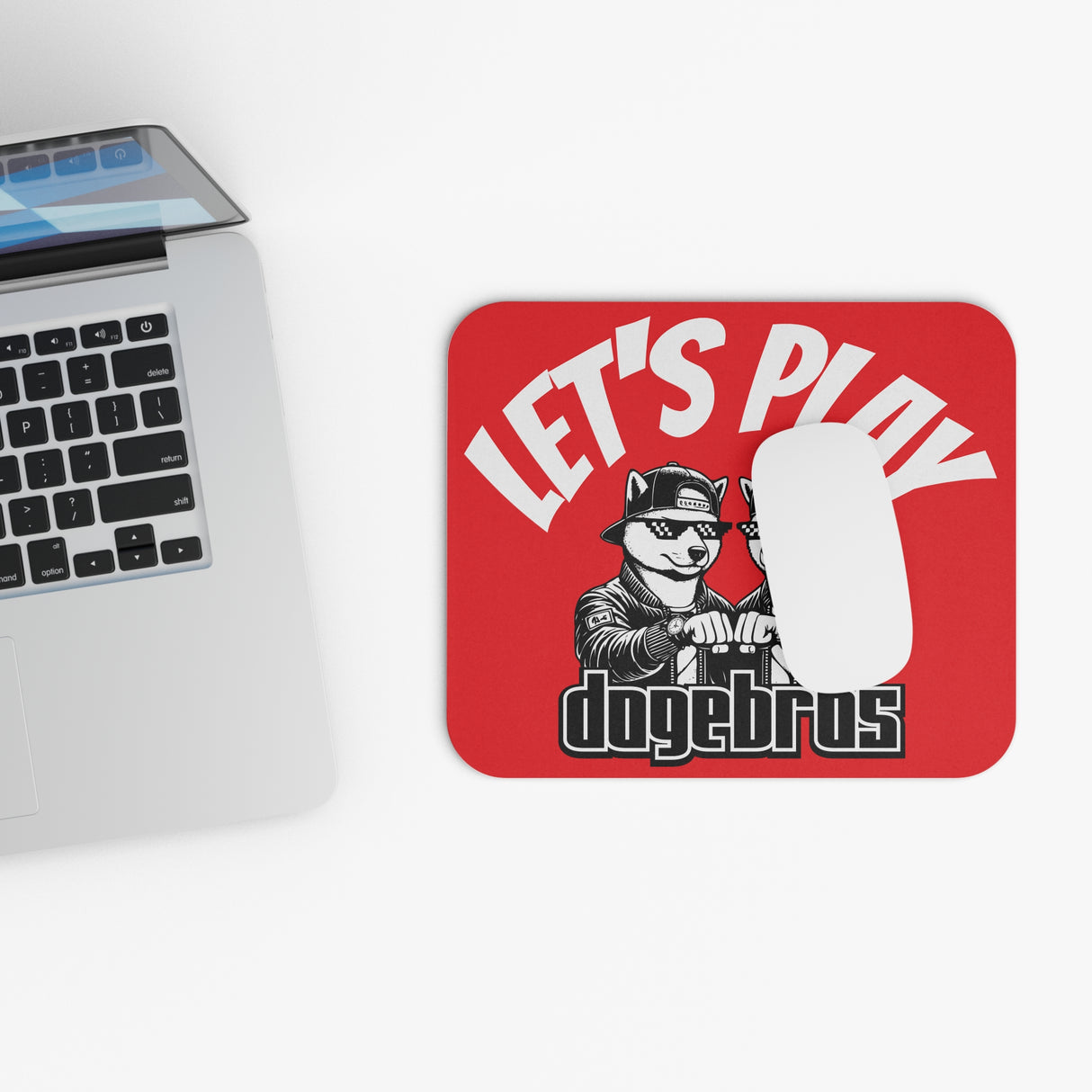 DOGEBROS "LET'S PLAY" Mouse Pad | Funny Office Decor, Gift for Tech Lovers, Gaming Accessories, Home Office Essentials - RED