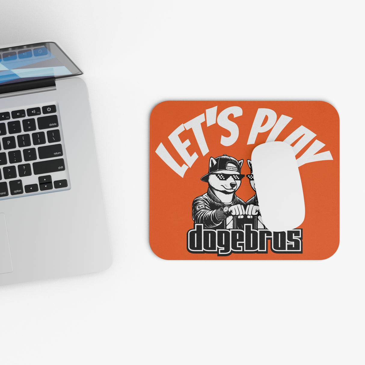 DOGEBROS "LET'S PLAY" Mouse Pad | Funny Office Decor, Gift for Tech Lovers, Gaming Accessories, Home Office Essentials - ORANGE