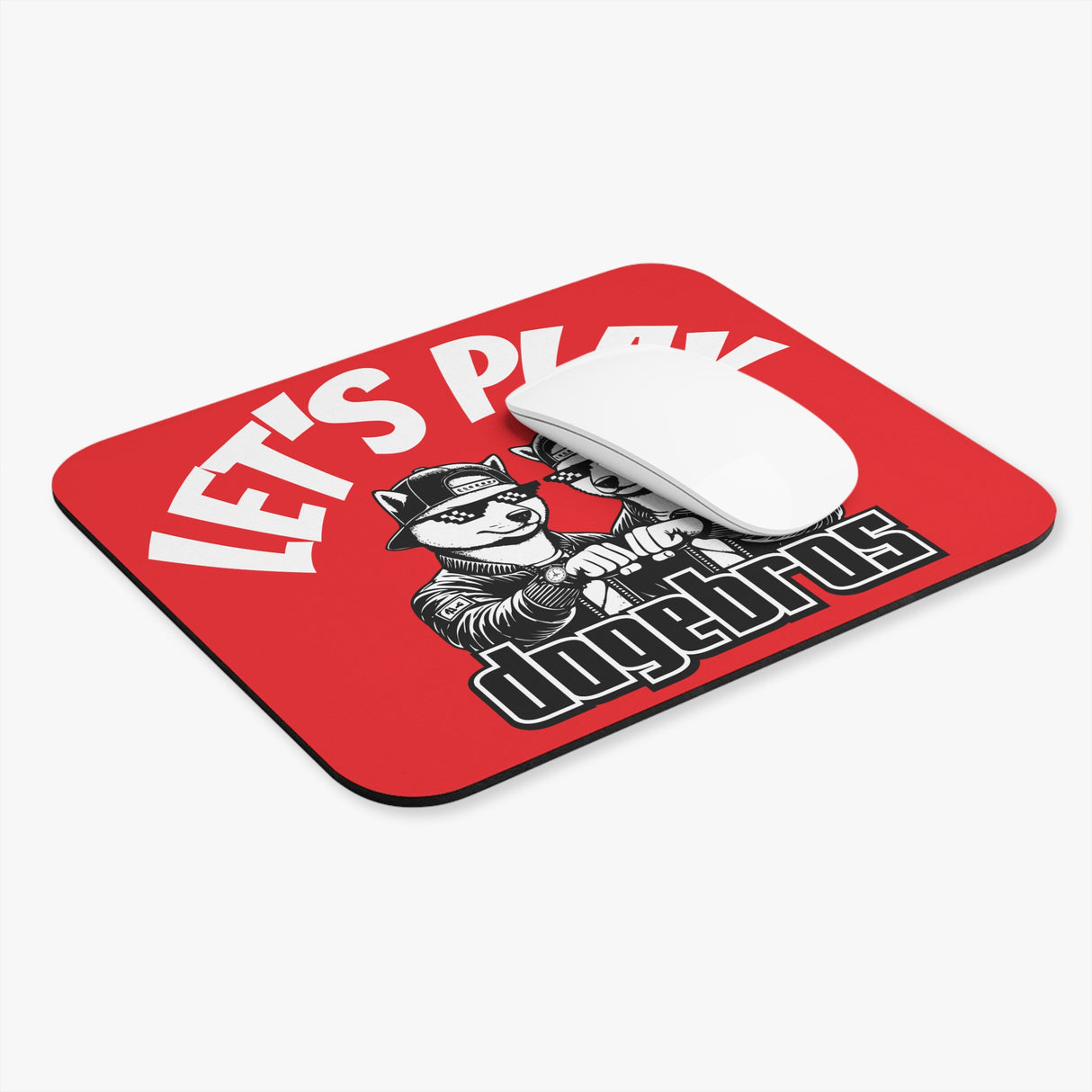 DOGEBROS "LET'S PLAY" Mouse Pad | Funny Office Decor, Gift for Tech Lovers, Gaming Accessories, Home Office Essentials - RED