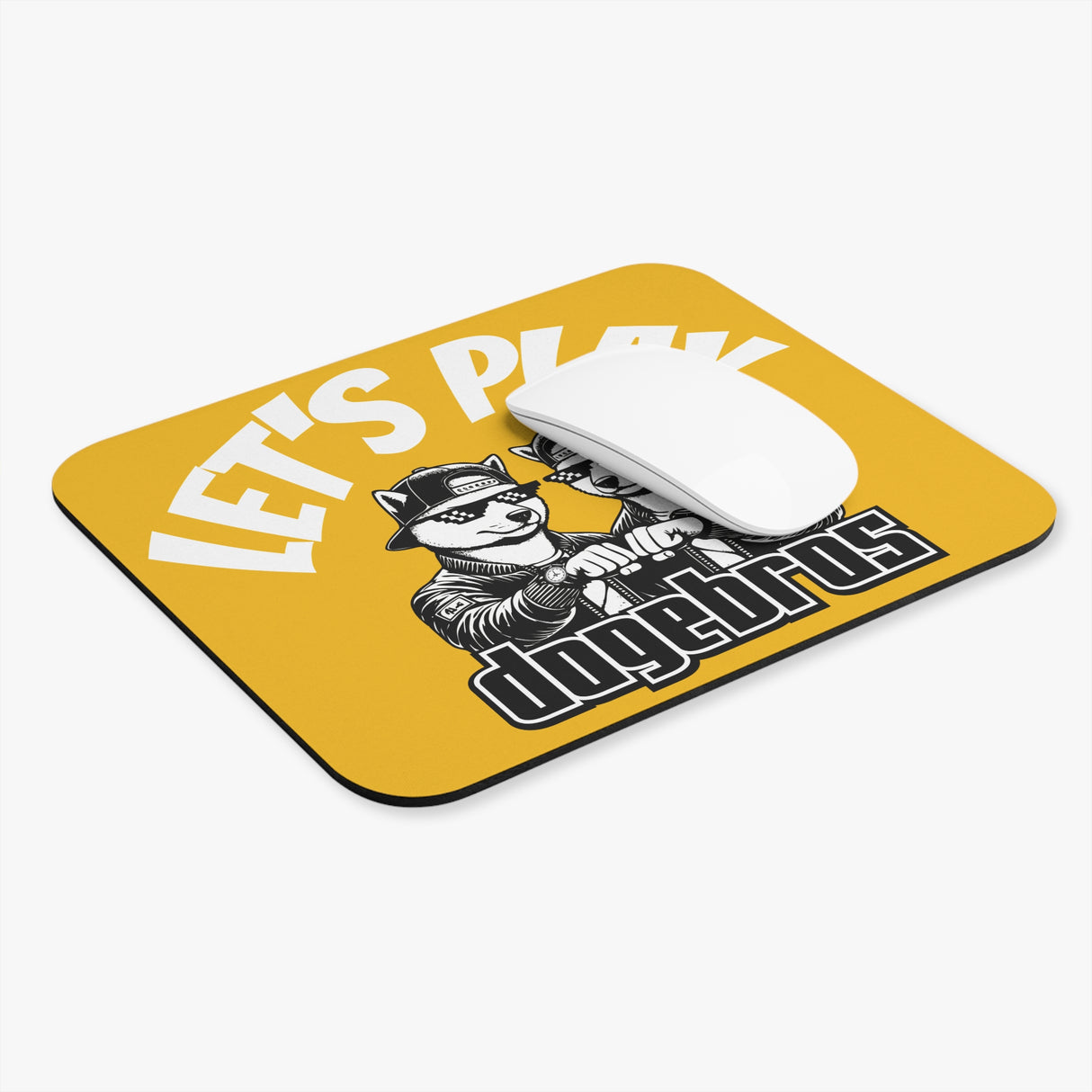 DOGEBROS "LET'S PLAY" Mouse Pad | Funny Office Decor, Gift for Tech Lovers, Gaming Accessories, Home Office Essentials - YELLOW