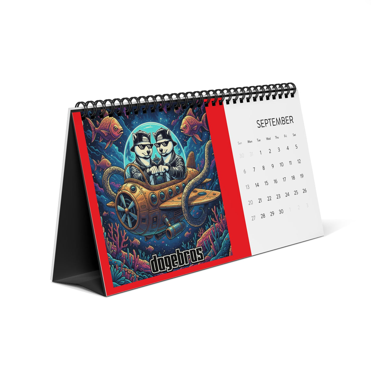 2026 DOGEBROS Desktop Calendar — Spiral-Bound Grid Monthly Planner