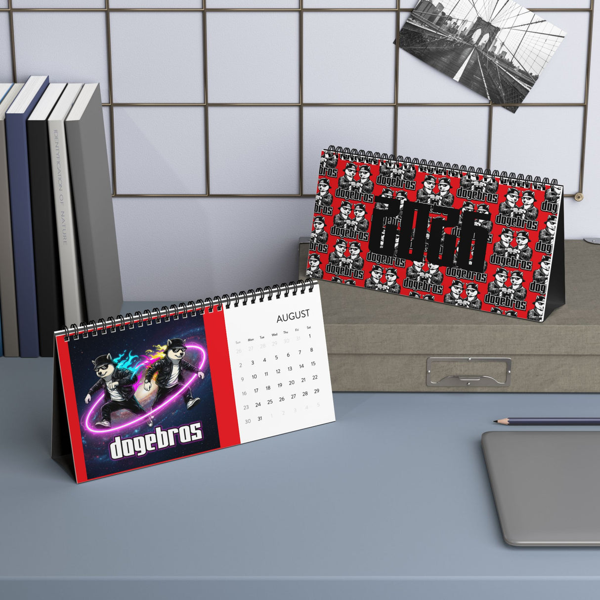 2026 DOGEBROS Desktop Calendar — Spiral-Bound Grid Monthly Planner