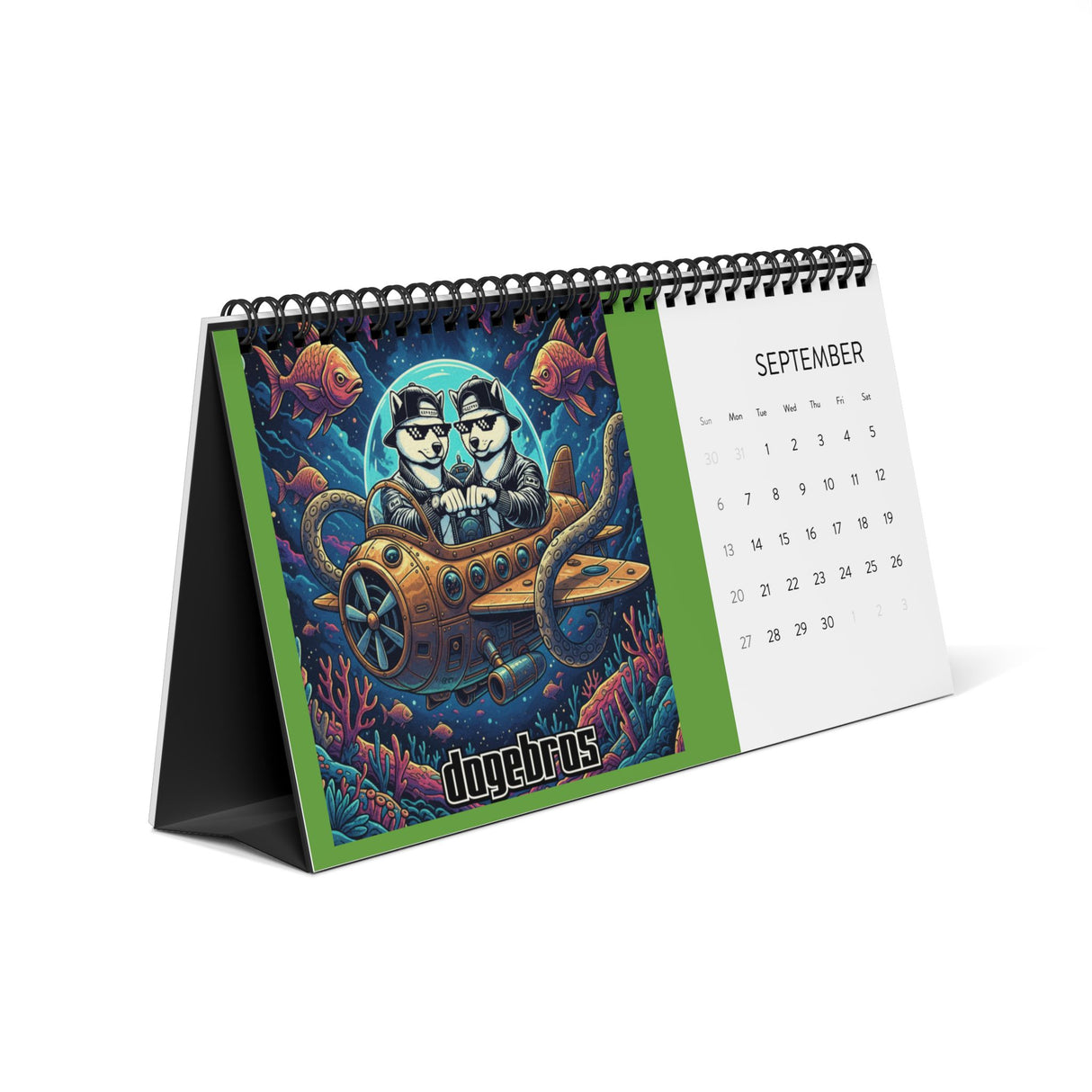 2026 DOGEBROS Desktop Calendar — Spiral-Bound Grid Monthly Planner
